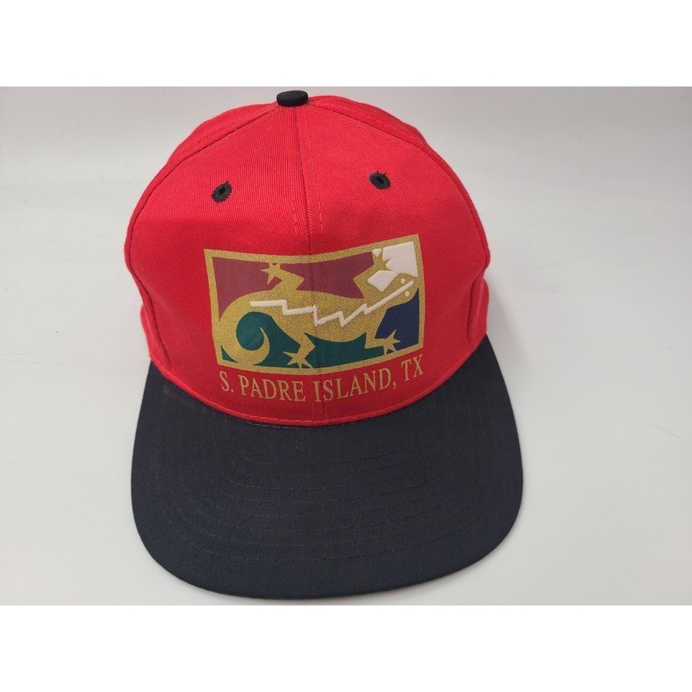 Vintage South Padre Island Texas Lizard Snapback Hat‎ Cap Spring Break Red Black